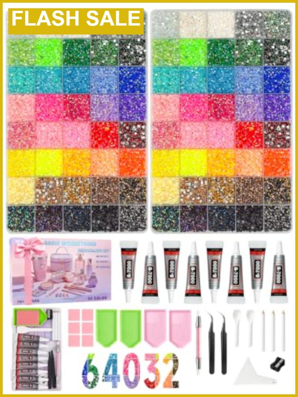 64,000pc Rhinestone Bedazzling Kit with B7000 Glue & Tools for Crafts